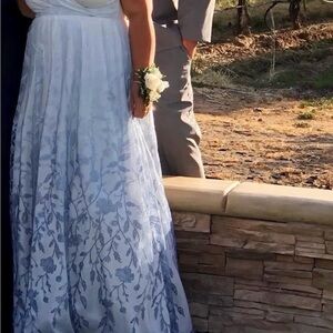 Matix Clothing Company Strapless White and Blue Dress